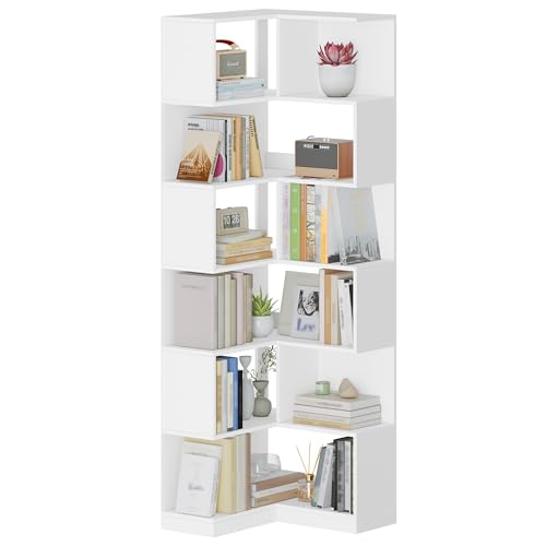 Hzuaneri Bibliotheque, Bibliothèque d'angle à 7 Niveaux, étagère d'angle en Forme de L, Armoire d'angle pour Salon, Chambre, Bureau, 60 x 54 x 181,5 cm Blanc BC29303X