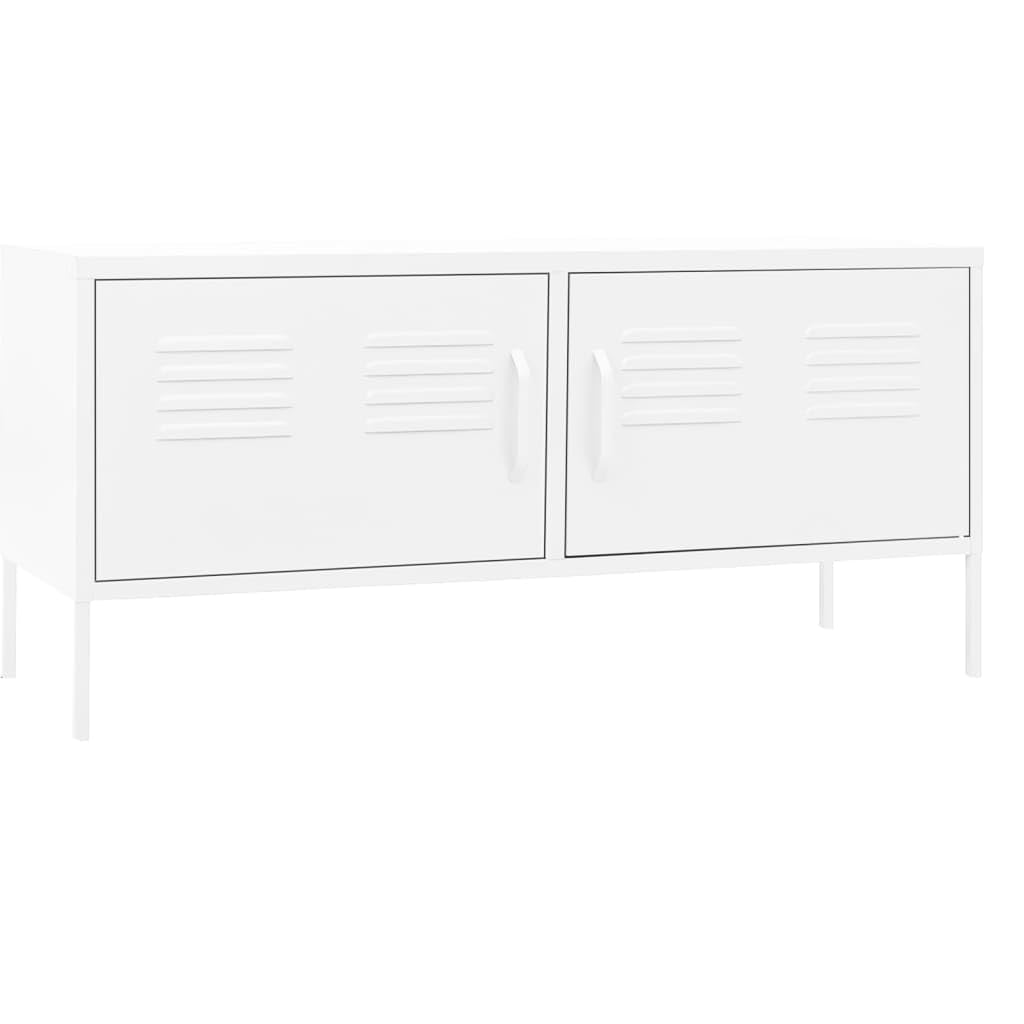 vidaXL White Steel TV Cabinet: Adjustable and Durable Unit for Efficient Media Storage - Ideal for Modern Industrial Living Room Decor