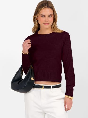 Image of ANRABESS Women's Long Sleeve Sweaters Cropped Crew Neck | Business Casual Tops,Light Weight Comfy Knit,Pullover ShortSweater,Basic Classic,Fall Fashion Winter Layer Clothes