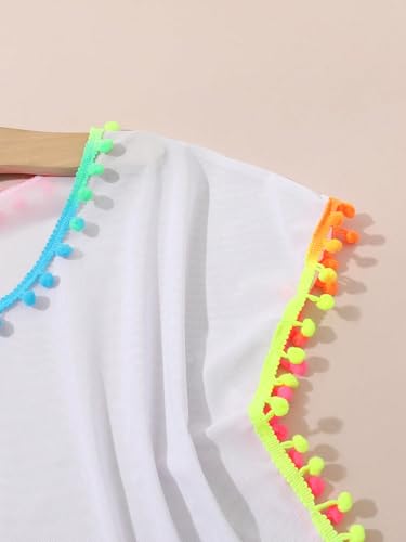 SHENHE Girl's Bathing Suit Cover Up V Neck Cute Pompom Tassel Sheer Swimsuit Coverup3