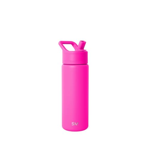 Simple Modern Kids Water Bottle with Straw Lid Vacuum Insulated Stainless Steel Metal Thermos Bottles | Reusable Leak Proof BPA-Free Flask for School | Summit Collection | 18oz, Raspberry Vibes