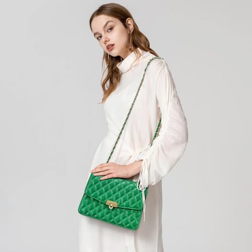 Image of Quilted Leather Crossbody Bags for Women Trendy Ladies Shoulder Purse Satchel HandBag with Chain Strap