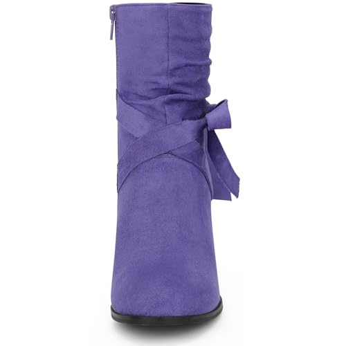 Allegra K Allegra K Women's Chunky Heel Dark Purple Ankle Boots 10 M US
