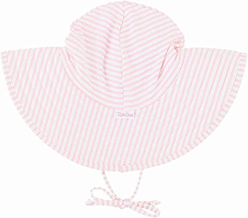 RuffleButts® Baby/Toddler Girls UPF 50+ Sun Protective Wide Brim Swimwear Sun Hat - Pink Seersucker, 3T-5