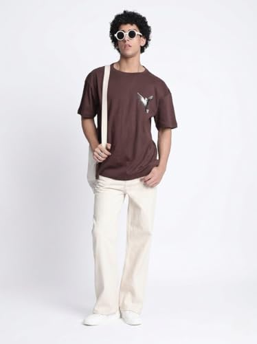 Image of Men Baggy Jeans Beige Loose Fit Cotton Blend Denim Wide Leg Stylish Casual Wear Pant
