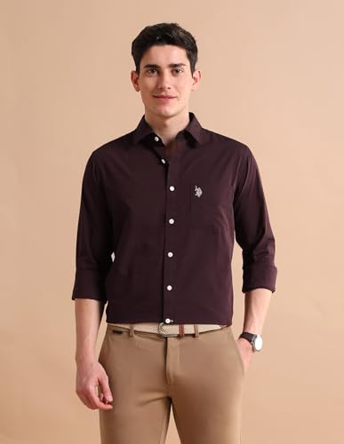 Image of U.S. Polo ASSN. Solid Regular Fit Shirts for Men - 100% Cotton, Full Sleeve Mens Casual Shirts