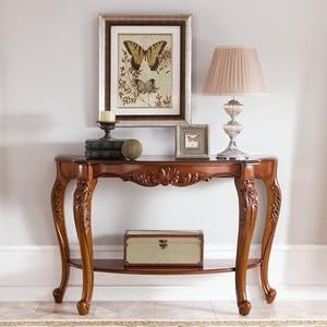 Image of Jangid Handicraft Solid Sheesham Wood Half Round Console Table for Living Room | Wooden Entryway Hallway Sofa & Fish Tank Table | Curved Side Table | Brown Finish