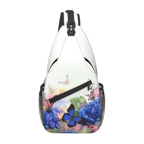Sac à bandoulière léger hortensias et papillons pour homme et femme