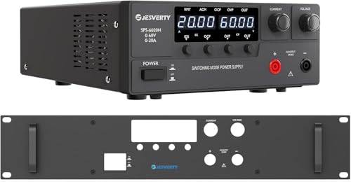 Jesverty DC Power Supply Variable, 0-60V 0-20A 1200W Switching DC Regulated Bench Power Supply with 19inch Rack Mount Adapter
