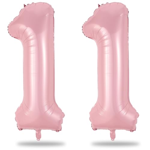 Image of 11 Balloon Number Birthday, Giant Light Pink Number 1 & 1 Helium Foil Balloon for Girls 11th Birthday, Pastel Pink 40'' Self Inflating Mylar 11 Balloon for Women Anniversary Party Decorations Supplies