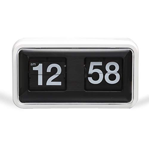 Auto tirón Reloj Flip Clock, Auto Retro, Tapa de Despertador, Decoración Reloj de Escritorio - Operación de Engranajes internos,Blanco Cover