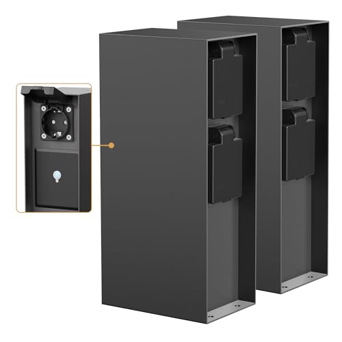 ledscom.de 2 pièces Colonne de Prises de Jardin POMI pour l'extérieur, IP44, Smart Home, WLAN, Alexa, Triple, Acier Inoxydable, Anthracite, carré, 23 cm