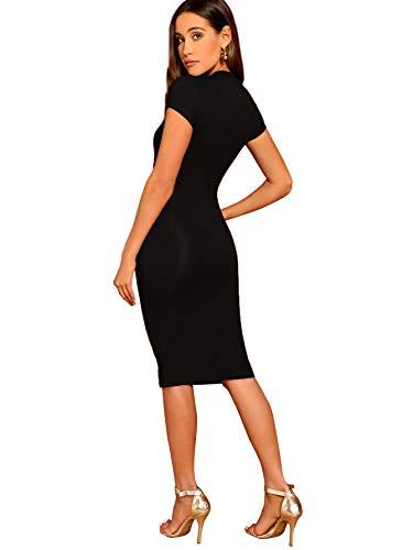 Verdusa Women's Round Neck Short Sleeve Bodycon Pencil Dress Black M #TOP1