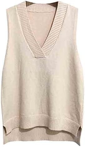 Dawwoti Women V Neck Sweater Vest Sleeveless Jumpers Sweatshirt Layered Knit Gilets Waistcoat Top