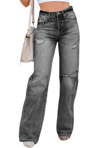 yoeasy Women’s Ripped Jeans High Waisted Distressed Baggy Straight Wide Leg Boyfriend Denim Pants