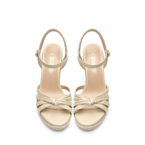 DREAM PAIRS DREAM PAIRS Wedge Sandals for Women Dressy Summer, Platform Espadrille Strappy Casual Braided Heels Comfortable with Open Toe and Ankle Strap,Size 7,Beige-Raffia,SDPW2403W