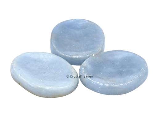 Image of Certified Angelite Crystal Thumb Worry Pebbles Stones for Anxiety Stress Relief Massage - AAA Grade Original Healing Gemstone Agate Rubbing Stone for Yoga Meditation Spiritual Reiki Feng Shui