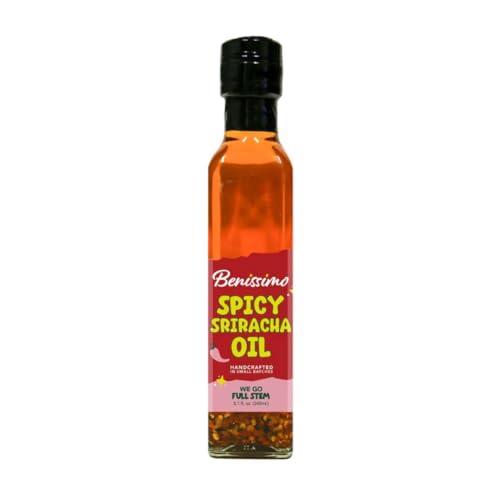 Benissimo Spicy Sriracha Oil, Herb Infused Cooking Oil, 8.12 oz