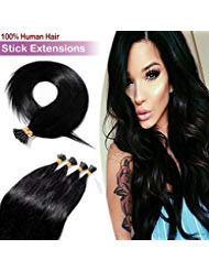 Hairro Pre Bonded Fusion Hair Extensions Remy Keratin Beads Itip Real Human Hair Extension Italian Stick Tipped Glue Hairpiede Salon Quality I Tip Hair For Women 16" 100 Strands 50g #1B Natural Black