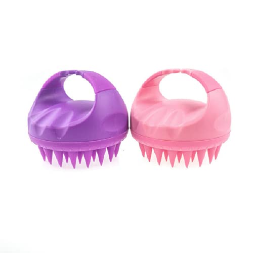 ZUNBELLA PACK OF 2 Soft Silicone Shampoo Scalp Shower Hairbrush Hair Washing Exfoliating Massager Brush Comb for Men Women Massage Scalp and Get Rid of Dandruff (PURPLE & LIGHT PINK)