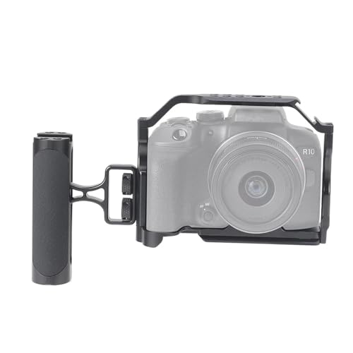 �݊���������܂�Canon EOS R10 �J�����P�[�W���O�ƁA�r�f�I�ʐ^�p�̃n���h���ƈʒu���ߌ����t���Ă��܂��B(Threaded side handle)