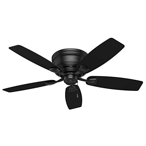 Hunter 48 inch Outdoor or Indoor Ceiling Fan No Light - Low Profile Flush Mount, Black Ceiling Fan without Light, For Patio, Porch, Garage, or Living Room, 5 Blades - Sea Wind 53118, Matte Black