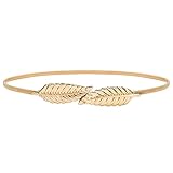JASGOOD Women Skinny Metal Waist Belt Gold Waistband Elastic Metal Chain Leaf Waist Belt for Dress