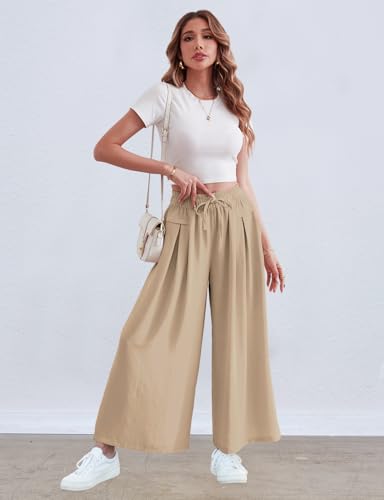 Image of ZJCT Wide Leg Palazzo Pants for Women Summer Beach Pants Flowy Loose Casual Lounge Pajama Yoga Pants with Pockets