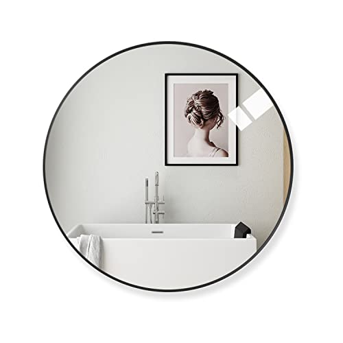 Amazing Tour 50cm Large Modern Round Mirror Black Brushed Frame Wall Mirror Metal Framed HD Glass Wall for Makeup Bathroom Living Room