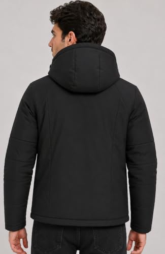 Image of SANE Men's Hooded Puffer Jacket, Quilted Winter Coat, Warm and Lightweight, Detatchable Cap