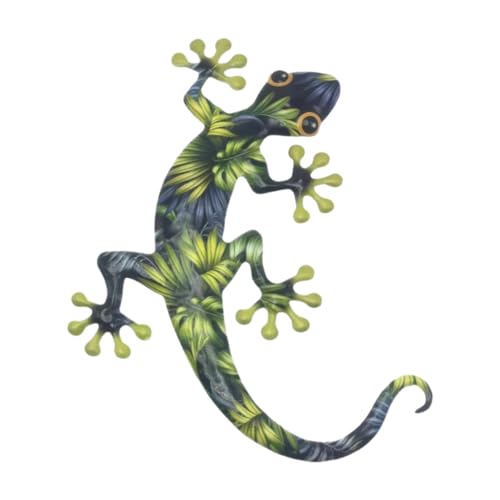 Art mural lézard en métal vert pour illuminer le salon ou créer une ambiance de patio intérieur.