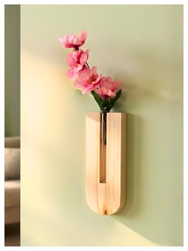 Image of Bombay Greens Planter with Wooden Holder | Test Tube Plant Indoor Stand | Wooden Planter for Home Decor, Living Room, Balcony & Office Decoration