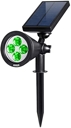 AMIR Solar Spotlights Outdoor Upgraded, Waterproof 4 LED Security Landscaping Lights, Adjustable Solar Garden Light with Auto On/Off for Yard Driveway Pathway Pool Patio (Green)