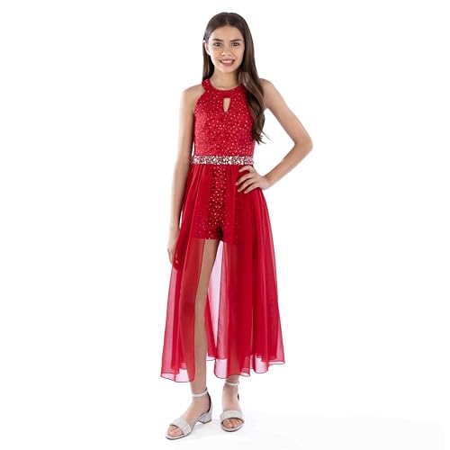 Speechless Girls' High Neck Romper Maxi Walk-Through Party Dress, Red Radiance, 16