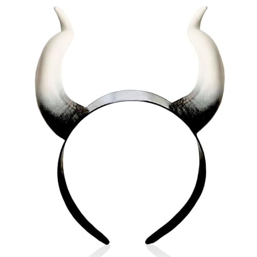 Roffiy Devil Horns Headband for Women & Men- White Halloween Hairband Cosplay Costume Horn Hair Hoop Gothic Devil Horn Hair Accessory for Halloween Parties Rave Cosplay (White)