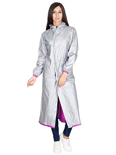 Image of FabSeasons Waterproof Long /Full Raincoat for Women with Adjustable Hood and Reflector at Back for Night Visibility. Pack Contains Top and Storage Bag