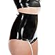 Rubberfashion Latex Hotpants - hoher sexy Rubber Slip - Hot Pants mit Stimulationsnoppen - Latex Dessous Damen schwarz 0.4mm M