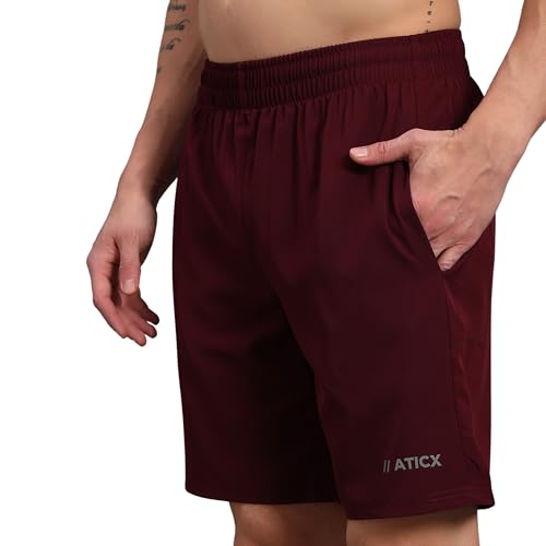 Image of ATICX Polyester Shorts for Men - Quick Dry Lightweight with Zipper Pockets - Gym, Running, Jogging, Training Half Pants for Basketball, Swimming, Badminton, Cycling, Football, Outdoor & Home Wear