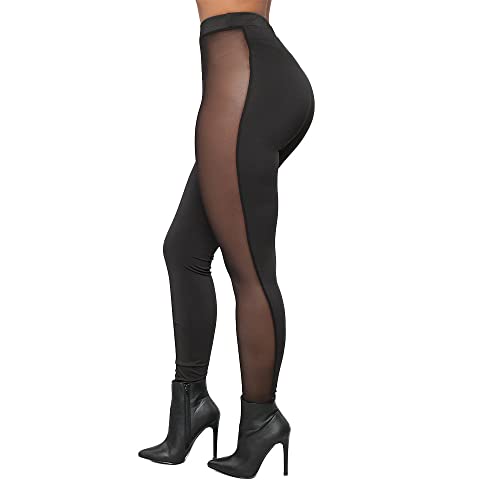 Image of Women's Sexy See Through Sheer Mesh Pants Leggings High Waist Casual Sweatpants Tights