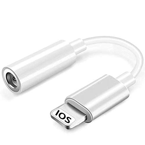 Adaptador de auriculares para iPhone a jack de 3,5 mm, de audio auxiliar para adaptador de dongle compatible con iPhone 11 Pro/Xs MAX/XR/X/8/8Plus/7/ipad/compatible con todos los sistemas iOS-blanco