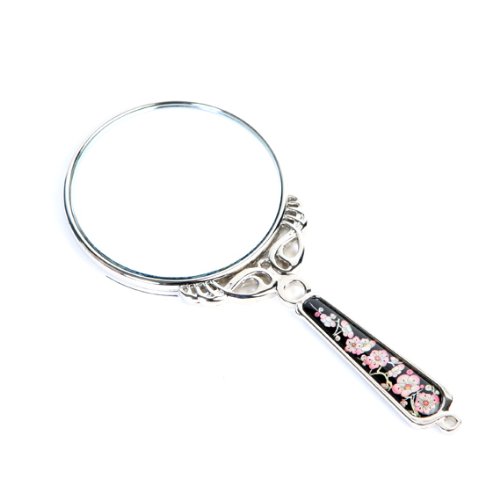 Antique Alive Mother of Pearl Princess Pink Plum Flower Design Round Stainless Steel Cosmetic Makeup Hand Mirror