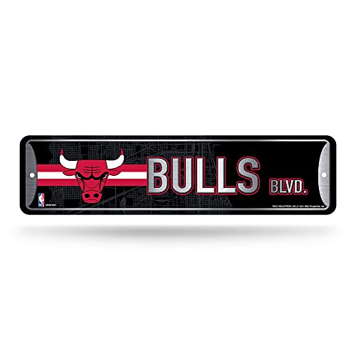 Rico Industries NBA Chicago Bulls Home Décor Metal Street Sign (4" x 15") - Great for Home, Office, Bedroom, & Man Cave - Made