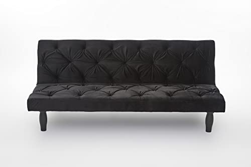 Convertible Velvet Sofa Bed Futon With Wooden Legs, Folding Sofa Bed, Loveseat Sleeper, Sofabed Suitable For Family Living Room, Apartment, Bedroom, Compact Living Spaces, Office Dorms (Black) #TOP2