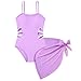 Girls Cut Out Swimsuit Set Cute 2 Piece Cover Up Skirt Bathing Suits Fashion Spaghetti Straps Tummy Control Swimwear (Light Violet, 5-6 Years)