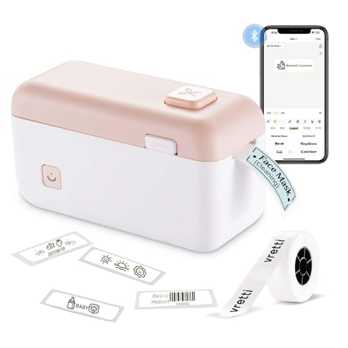 vretti HP4 Label Maker Machine with Tape,Portable & Rechargeable Label Makers with Built-in Cutter Wireless Label Printer for Home School Office, Bluetooth Label Printer Compatible with Android iOS