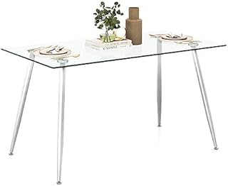 Tangkula Glass Dining Table, Modern Rectangular Table with Tempered Glas...