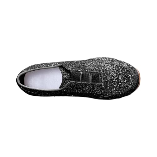 UK Clearance - Zapatillas de tenis con purpurina para mujer, con lentejuelas, ligeras, con cordones, a la moda, informales, para mujer, Black, 36.5 EU