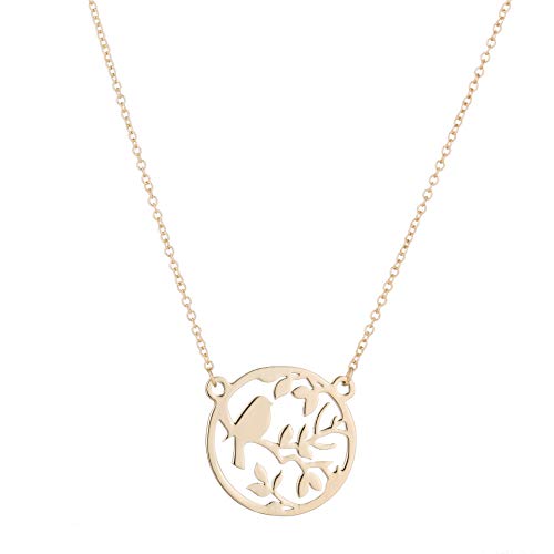 Collier d'oiseau rond sur l'arbre en argent massif ciselé