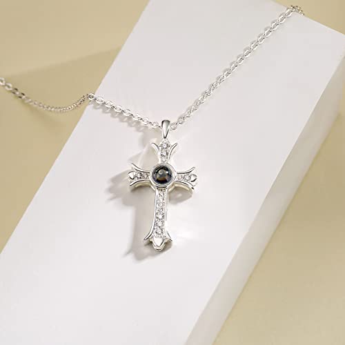 Apsvo Cross Necklace For Girls Women, Silver Cross Pendant Chain Projection Bible Verse Joshua 1:9 Religious Christian Jewelry, Baptism Confirmation Holy First Communion Gifts For Teenage Girls #TOP2