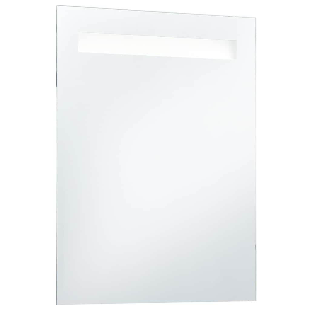 Łazienkowe lustro ścienne z diodami LED 60 x 80 cm, rama ze szkła i aluminium, ochrona IP44, listwa świetlna 6 W, srebrne lustro dekoracyjne do łazienki, korytarza, sypialni, precyzyjne